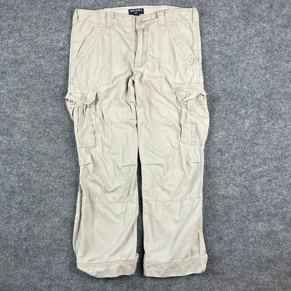 Steve & Barry's Cargo Pants Mens Size 36x30 Beige Cotton Canvas Relaxed Utility